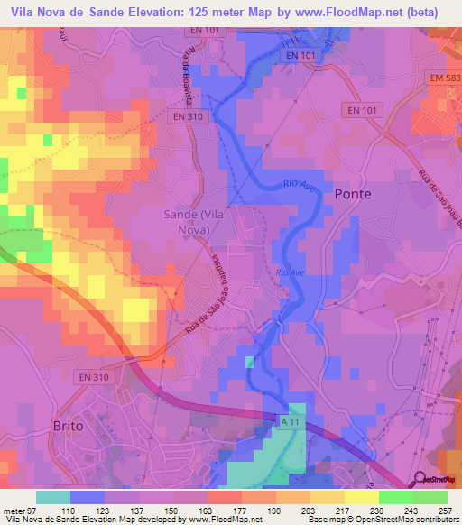 Vila Nova de Sande,Portugal Elevation Map