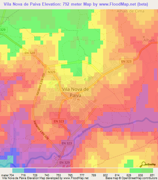 Vila Nova de Paiva,Portugal Elevation Map
