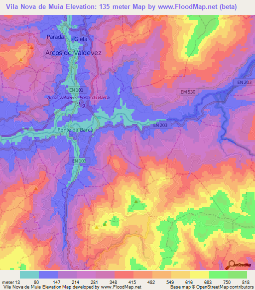 Vila Nova de Muia,Portugal Elevation Map