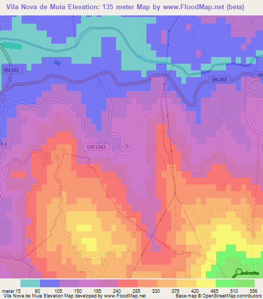 Vila Nova de Muia,Portugal Elevation Map