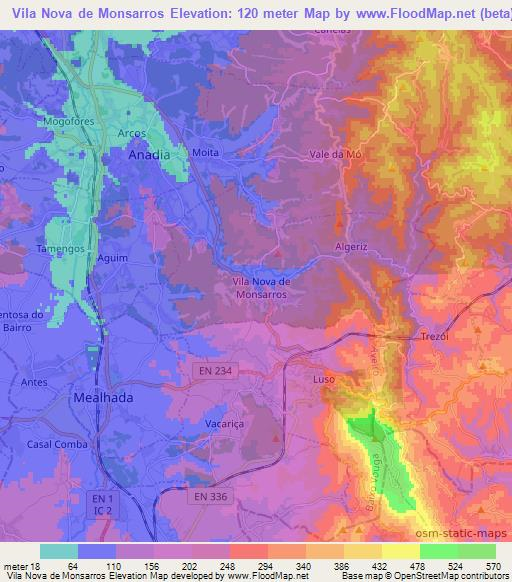 Vila Nova de Monsarros,Portugal Elevation Map