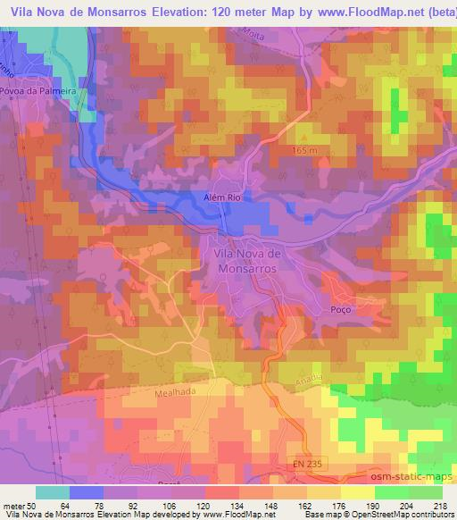 Vila Nova de Monsarros,Portugal Elevation Map