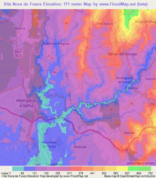 Vila Nova de Fusos,Portugal Elevation Map