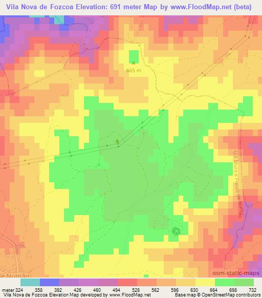 Vila Nova de Fozcoa,Portugal Elevation Map