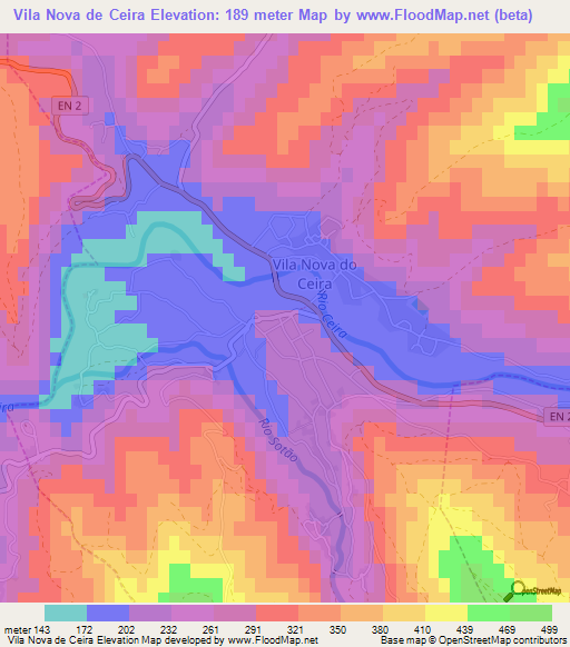 Vila Nova de Ceira,Portugal Elevation Map