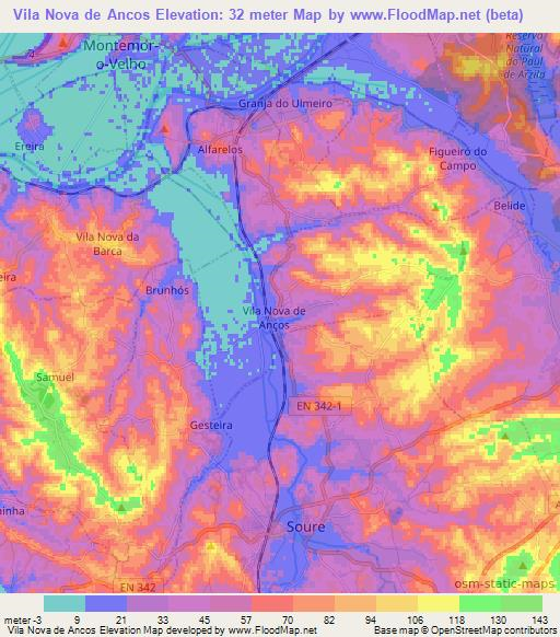 Vila Nova de Ancos,Portugal Elevation Map