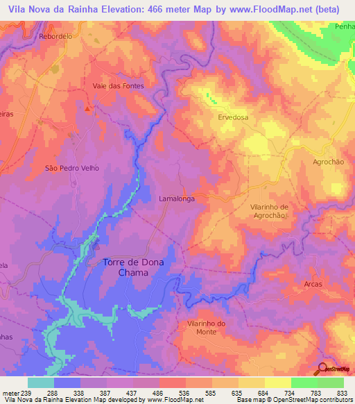 Vila Nova da Rainha,Portugal Elevation Map
