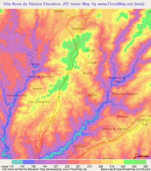 Vila Nova da Rainha,Portugal Elevation Map