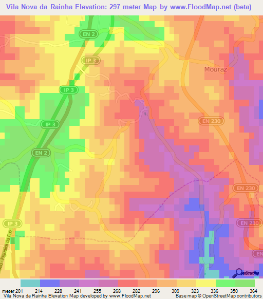 Vila Nova da Rainha,Portugal Elevation Map