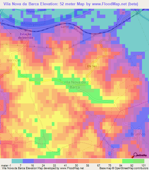 Vila Nova da Barca,Portugal Elevation Map