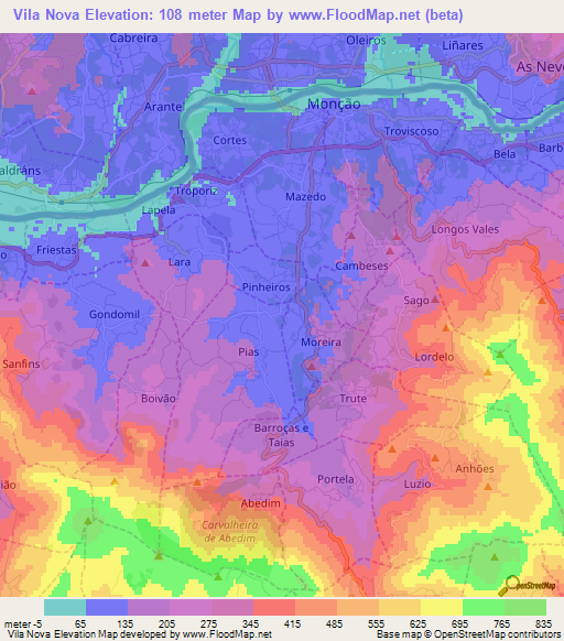Vila Nova,Portugal Elevation Map
