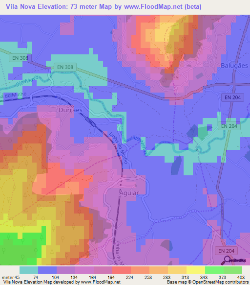 Vila Nova,Portugal Elevation Map