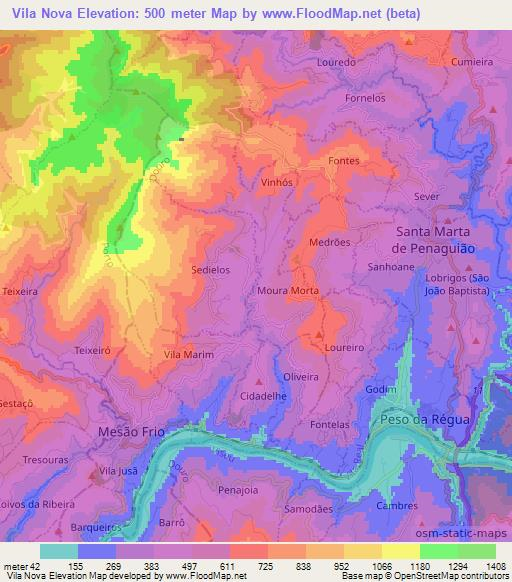 Vila Nova,Portugal Elevation Map