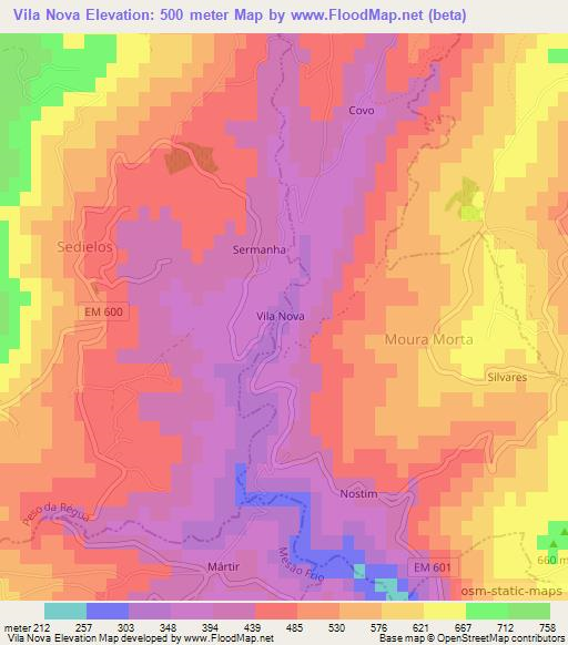 Vila Nova,Portugal Elevation Map