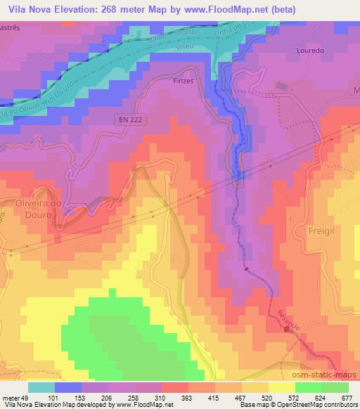 Vila Nova,Portugal Elevation Map