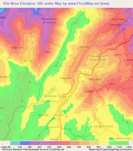 Vila Nova,Portugal Elevation Map