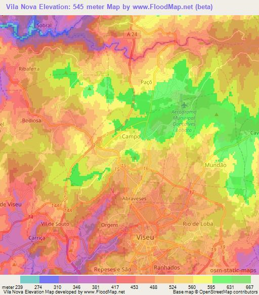 Vila Nova,Portugal Elevation Map