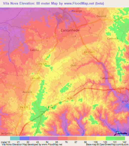 Vila Nova,Portugal Elevation Map
