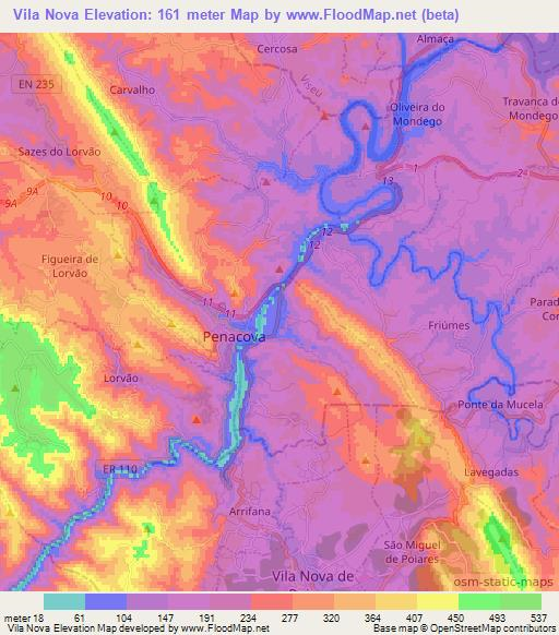 Vila Nova,Portugal Elevation Map