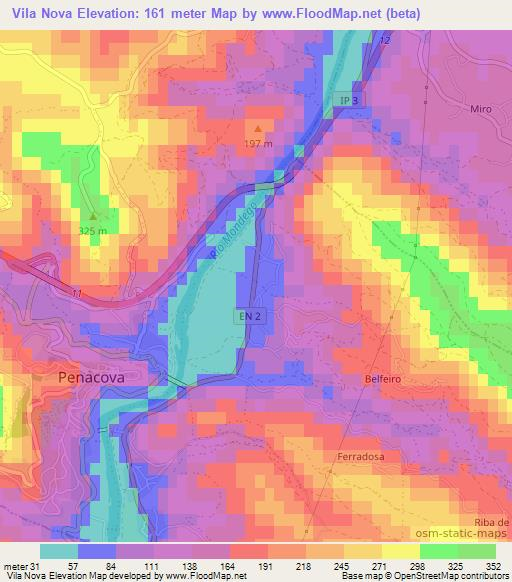 Vila Nova,Portugal Elevation Map