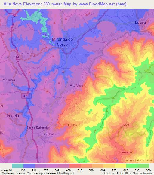 Vila Nova,Portugal Elevation Map