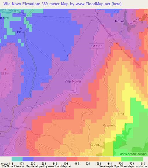 Vila Nova,Portugal Elevation Map