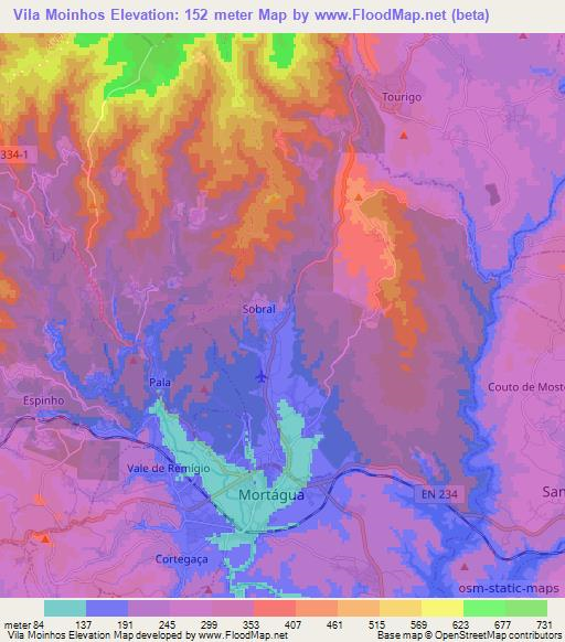 Vila Moinhos,Portugal Elevation Map