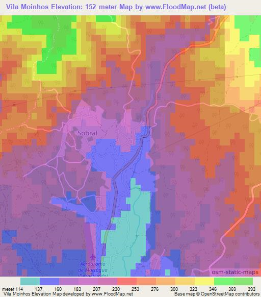Vila Moinhos,Portugal Elevation Map