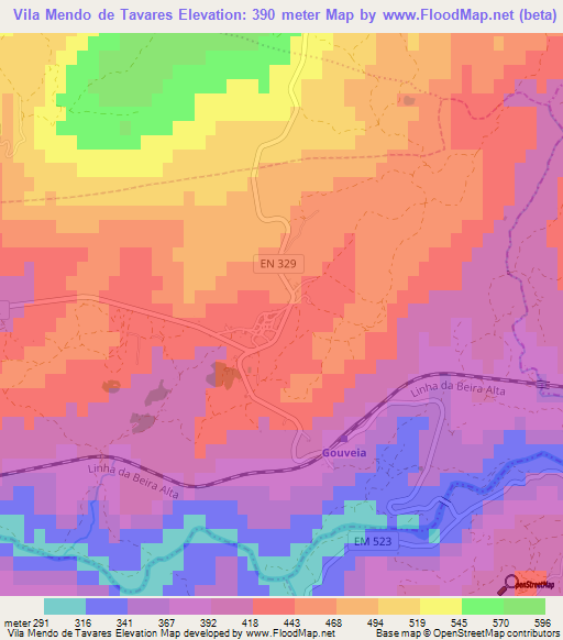 Vila Mendo de Tavares,Portugal Elevation Map