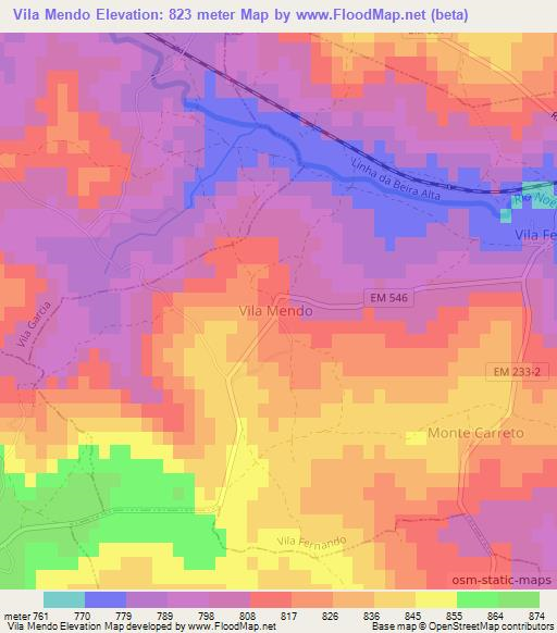 Vila Mendo,Portugal Elevation Map
