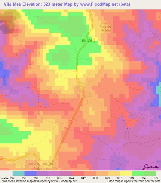 Vila Mea,Portugal Elevation Map