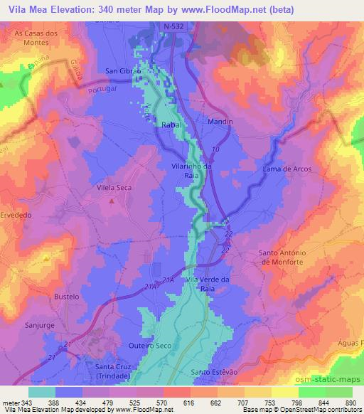 Vila Mea,Portugal Elevation Map