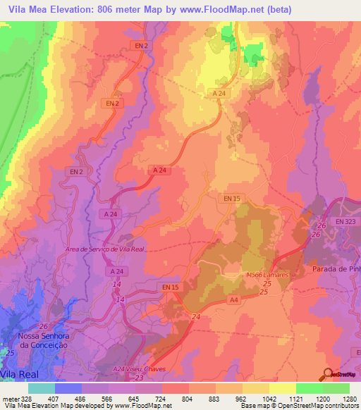 Vila Mea,Portugal Elevation Map