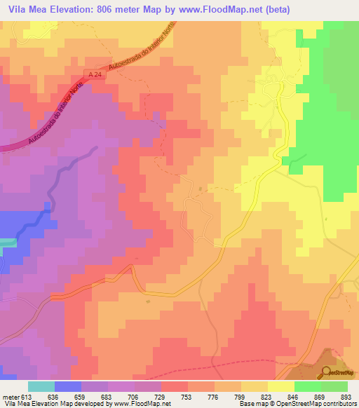 Vila Mea,Portugal Elevation Map