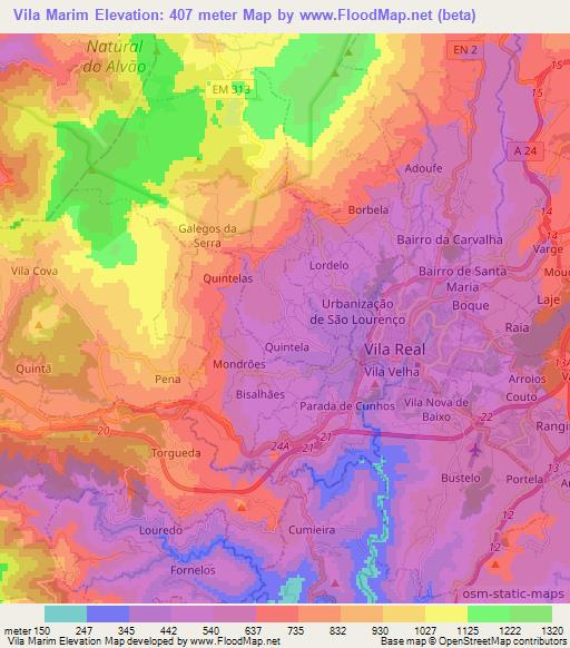 Vila Marim,Portugal Elevation Map