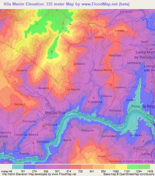 Vila Marim,Portugal Elevation Map