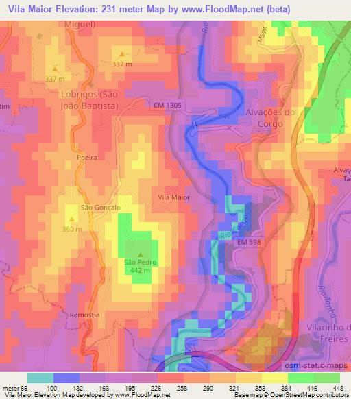 Vila Maior,Portugal Elevation Map