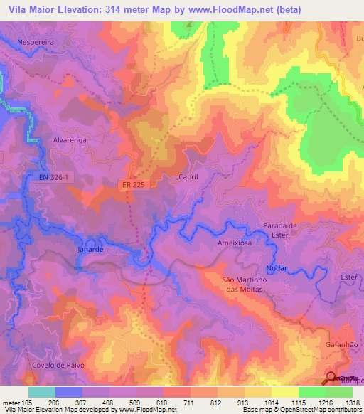 Vila Maior,Portugal Elevation Map