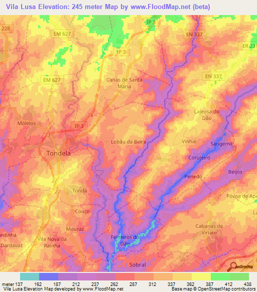 Vila Lusa,Portugal Elevation Map