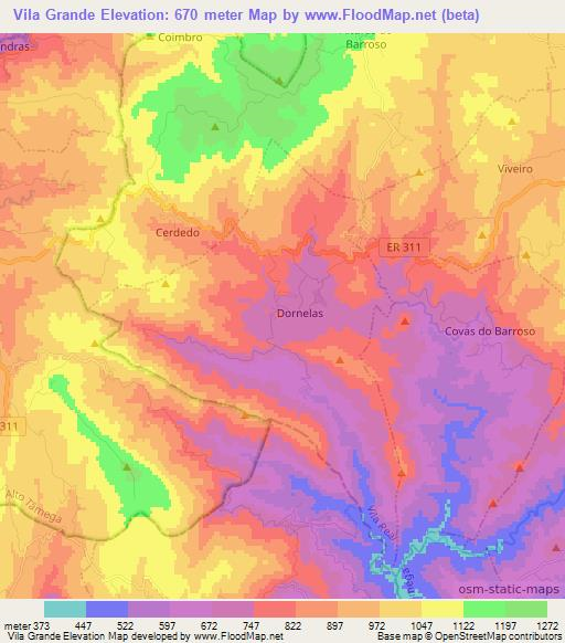 Vila Grande,Portugal Elevation Map