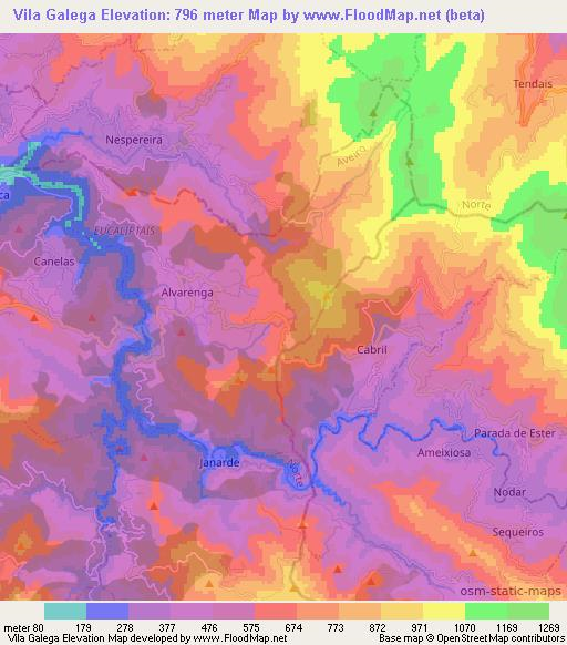 Vila Galega,Portugal Elevation Map