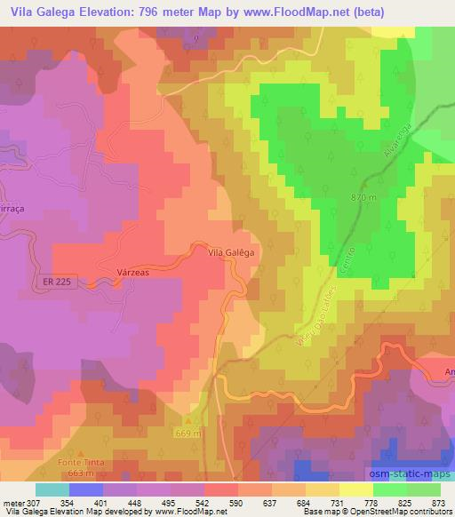 Vila Galega,Portugal Elevation Map