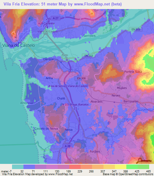 Vila Fria,Portugal Elevation Map