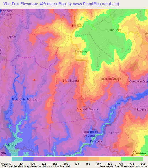 Vila Fria,Portugal Elevation Map