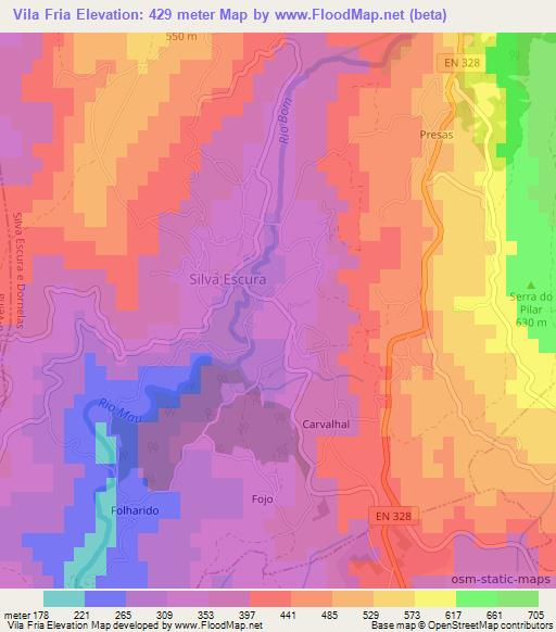Vila Fria,Portugal Elevation Map