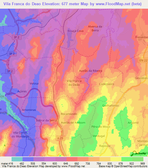 Vila Franca do Deao,Portugal Elevation Map