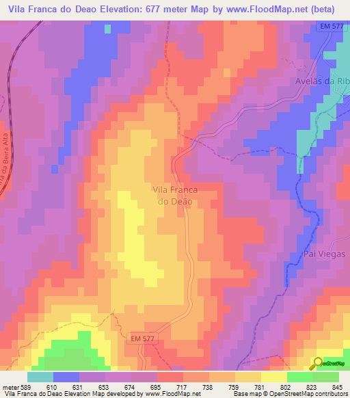 Vila Franca do Deao,Portugal Elevation Map