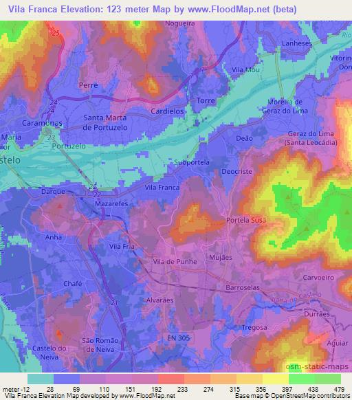 Vila Franca,Portugal Elevation Map