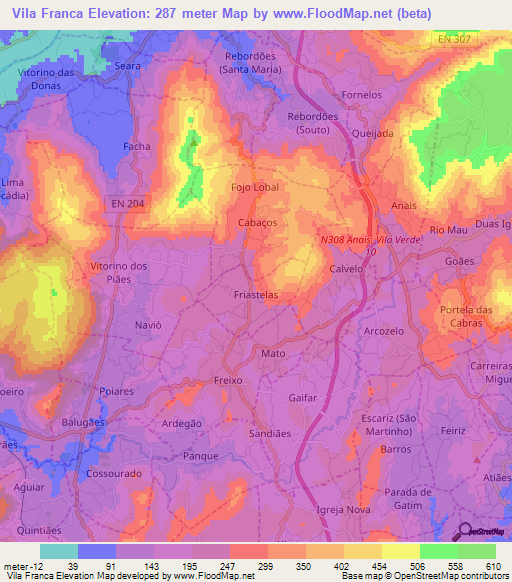 Vila Franca,Portugal Elevation Map