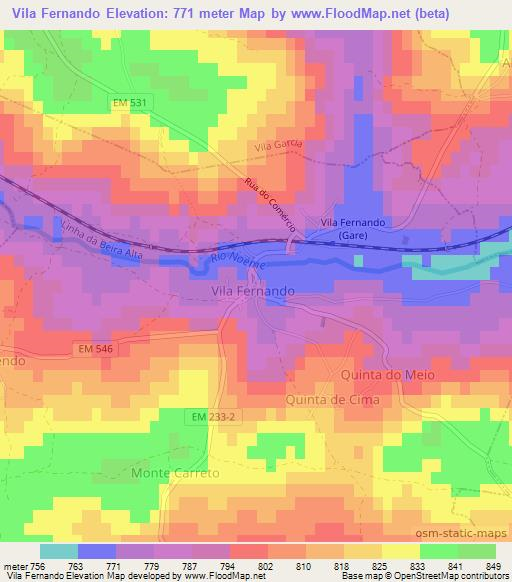 Vila Fernando,Portugal Elevation Map